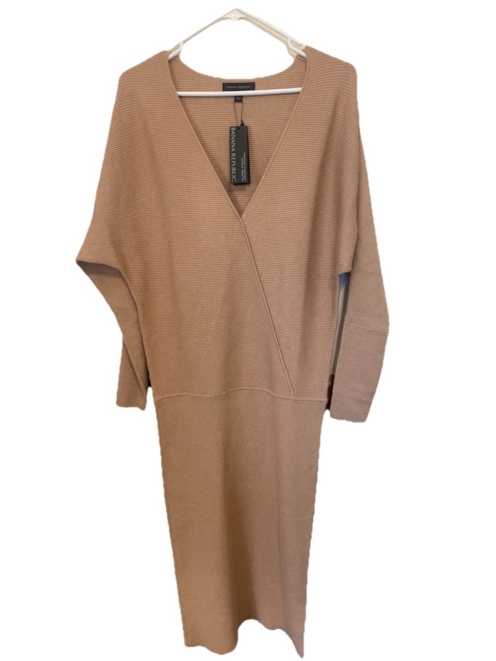 Banana Republic Women's Tan Knit Sweater Midi Dress Viscose Dolman ECCO